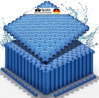 tillvex® Pool Bodenschutzmatte Blau - 12 Stück | Unterlegmatte für Pool & Planschbecken | Poolmatte Bodenmatte Outdoor | Poolunterlage Bodenschutz Matten wärmeisolierend | Whirlpool Bodenfolie weich