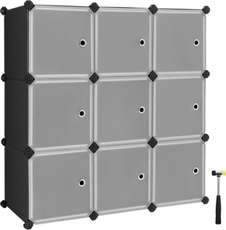 SONGMICS Regalsystem, Schuhregal, Set aus 9 Würfeln, Kleiderschrank aus Kunststoff, mit Türen, Steckregal, Aufbewahrung von Kleidung, Schuhen und Büchern, einfache Montage, schwarz LPC116HS