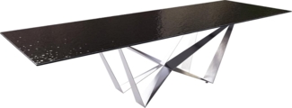 Esstisch Edge 300x100 Reliefglas Rauchschwarz 3D-Design Spider Flachstahl Edelstahl