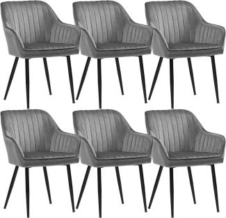 Songmics Esszimmerstuhl mit Armlehnen, 6er Set, Samt, 62,5 x 60 x 85 cm, Hellgrau