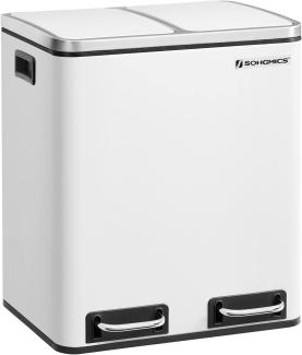 Songmics Mülleimer mit Softclose-Deckel, 2x15 Liter, Stahl wolkenweiß, 41 x 31,5 x 47 cm