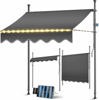 KESSER® Klemmmarkise mit Handkurbel & LED Lichterkette | Balkonmarkise ohne Bohren | Markise UV-beständig höhenverstellbar & wasserabweisend | Sonnenschutz für Balkon Terrasse & Garten Anthrazit, 150 cm