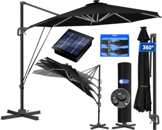 KESSER® Sonnenschirm Ampelschirm Sun Rund XL, Schwarz, Mit LED
