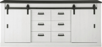 Imv 'Stove' Sideboard, weiß Pinie & anthrazit, Landhausstil, 201 x 91 cm
