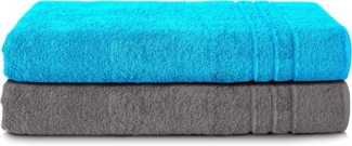 Komfortec 2er Saunatuch Set 80x200 cm aus 100% Baumwolle, XXL-Saunatücher, Sauna Handtuch, Weich, Groß, Frottee, Schnelltrocknend, Anthrazit Grau/Türkis