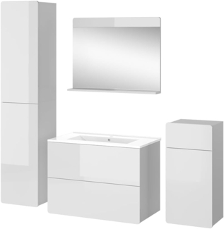 Vicco Badmöbel-Set Izan Weiß Hochglanz modern Waschtischunterschrank Waschbecken Badspiegel Midischrank Hochschrank