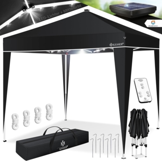 KESSER® Faltpavillon mit Tasche und Beleuchtung, wasserdicht und UV-Schutz 50+, Metall / Polyester schwarz, 300x300 cm
