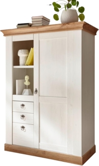 Vitrine Hemsby in weiß Pinie / Eiche Landhaus 102 x 139 cm