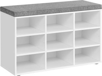 VASAGLE Schuhregal mit Sitzfläche und mit Kissen, Holzspanplatte / Schaumstoff weiß, 78 x 30,3 x 48 cm