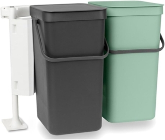 Brabantia 'Sort & Go' Abfallbehälter, Kunststoff, Dark Grey & Jade Green, 2x16 Liter