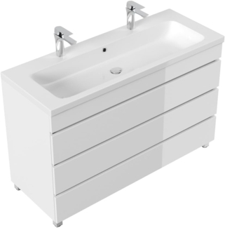 Stand Doppel Badmöbel Via 120 weiss hochglanz mit 3 grifflosen Schubladen : Weiss hochglanz