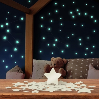 Leuchtsterne Kinderzimmer [SELBSTKLEBEND] Kinderfreude garantiert - 100 Sternenhimmel Aufkleber - Rückstandslos zu entfernende Leuchtsticker