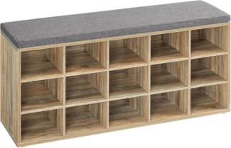 VASAGLE Schuhregal mit Sitzfläche und mit Kissen, Holzspanplatte / Schaumstoff natur, 105 x 30 x 48 cm