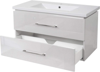 Premium Waschbecken + Unterschrank HWC-D16, Waschbecken Waschtisch, hochglanz 90cm ~ weiß