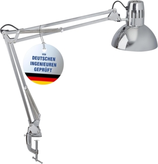 MAUL 'MAULstudy' Tischleuchte, Metall, E27, Chrome, Ohne Leuchtmittel, Klemmfuß