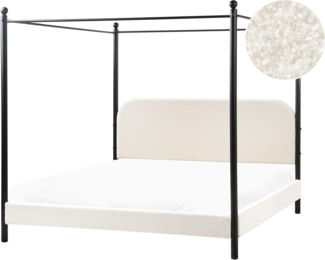 Himmelbett Bouclé DANNEMOIS 180 x 200 cm Cremeweiß