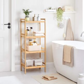 Songmics Standregal mit 4 Ablagen, Bambus natur, 31,5 x 45 x 111 cm