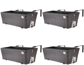 Casaria Blumenkasten, 4er Set 11 Liter Montagehalterung Indoor Outdoor Geländerkasten