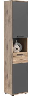 Xonox 'Mason' Hochschrank, Holz natur / grau, 190 x 34 x 37 cm