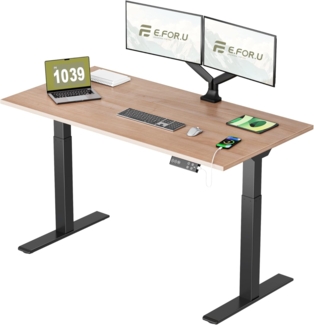 E.For.U® Höhenverstellbarer Schreibtisch 160x80 cm, 2 Motoren, Stabiler Schreibtisch Höhenverstellbar Elektrisch mit 2-Fach-Teleskop, 4 Memory-Steuerung, mit Tischplatte (Schwarz + Nussbaum)