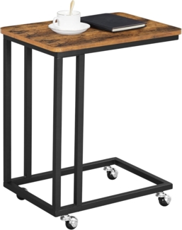 Vasagle Beistelltisch mit Rollen, Industrie-Design, Holzspanplatte/Stahl, Vintagebraun / Schwarz, 50 x 35 x 60 cm