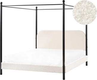 Himmelbett Bouclé DANNEMOIS 160 x 200 cm Cremeweiß