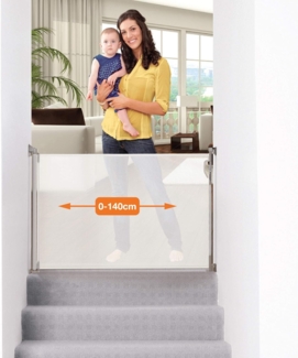 Tür- und Treppenschutzgitter, einziehbar, versetzbar, Öffnungen bis 140 cm, weiß