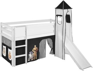 Lilokids 'Jelle' Spielbett 90x200 cm, Star Wars Schwarz, Kiefer massiv, mit Turm, Rutsche und Vorhang