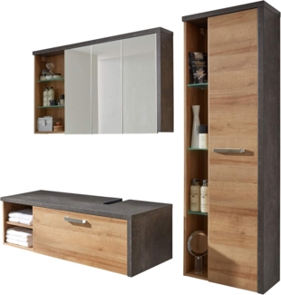 Badmöbel Set "Bay" Eiche Riviera, Beton grau, 3-teilig (186x190 cm), ohne Waschbecken