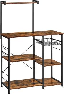 Vasagle Küchenregal, Standregal mit Metallkorb, Bäckerregal mit 6 S-Haken und Regalablagen, Mikrowellenregal, Gewürzregal, für Töpfe und Pfannen, Industrie-Design, Vintagebraun-schwarz von Songmics KKS35X