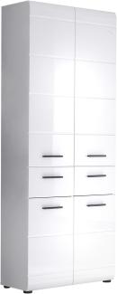 trendteam 'Skin' Hochschrank, Holz weiß, Hochglanz , 4 Türen, 2 Schubladen, 182 x 60 x 31 cm