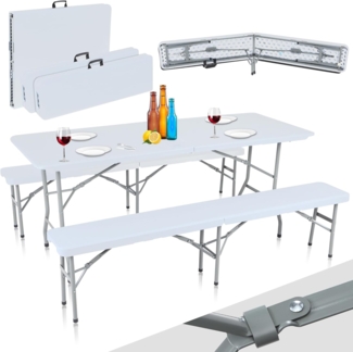 Strattore Bierzeltgarnitur, 3-teilig, klappbar, Kunststoff, 180 x 70 x 74 cm, Weiß