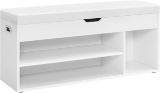 Vasagle Schuhbank mit 3 Fächern und Stauraum, Spanplatte Weiß, 30 x 100 x 44 cm