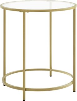 VASAGLE Beistelltisch, Metall / Glas gold, 50 x 50 x 55 cm