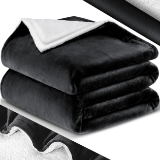 Kesser® Fleecedecke, Sherpa / Flanell, Schwarz, 130x150 cm