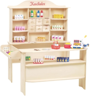 roba 'Café & Shop' Verkaufsstand, mit 6 Schubladen, Seitentheke & Theke mit Bedruckung, inkl. Zubehör, Holz natur, 107 x 95 x 120,5 cm