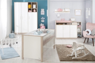 roba Kinderzimmerset 'Olaf' 2-teilig - Bett 70 x 140 - Wickelkommode breit - Weiß / Luna Elm
