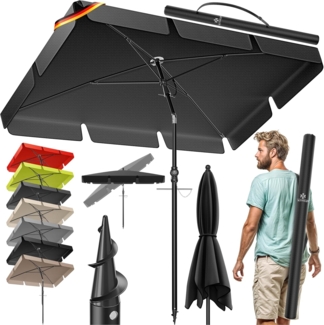 KESSER® Sonnenschirm Rechteckig Inkl. 2in1 Abdeckung & Transporttasche Gartenschirm Terrassenschirm | Schirm 200 × 125cm für Balkon Garten & Terrasse | Neigungswinkel und Höhe verstellbar Schwarz