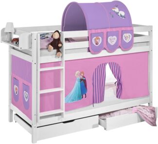 Lilokids 'Jelle' Etagenbett 90x200 cm, Eiskönigin Lila, Kiefer massiv, mit Vorhang und Lattenroste