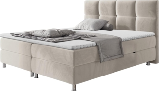 Mirjan24 'Evan' Boxspringbett mit Bettkästen, Bonellfederkernmatratzen & Topper, Kopfteil gesteppt und gepolstert, Beige, 180x200 cm