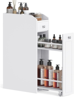 Vasagle Badkommode Badezimmerschrank Toilettenschrank mit Schubladen, MDF Weiß, 40 x 18 x 70 cm
