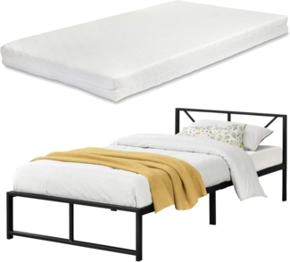 Metallbett Meran mit Matratze 90 x 200 cm Stahl Schwarz [en. casa]