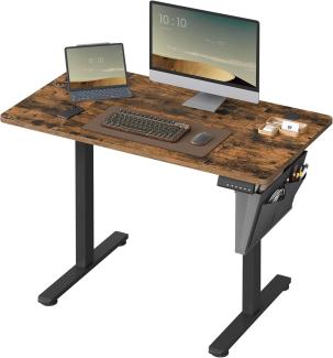 Songmics Schreibtisch mit Stoff-Organizer, elektrisch höhenverstellbar, Memory-Funktion für 4 Höhen, Holz vintagebraun, 60x110 x (72-120) cm