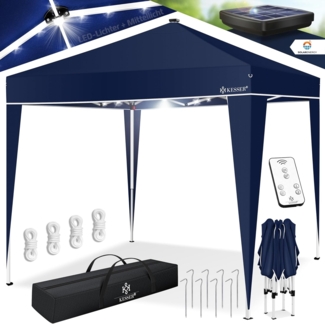 KESSER® Faltpavillon mit Tasche und Beleuchtung, wasserdicht und UV-Schutz 50+, Metall / Polyester blau, 300x300 cm