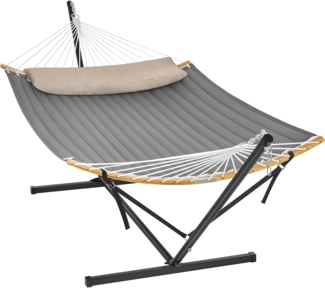Songmics Hängematte mit Gestell und Kissen, bis 200 kg belastbar, Stahl schwarz / grau, 200x140 cm