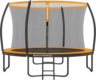 Songmics Trampolin mit Leiter, Sicherheitsnetz und gepolsterten Stangen, Stahl orange, Ø 366 cm