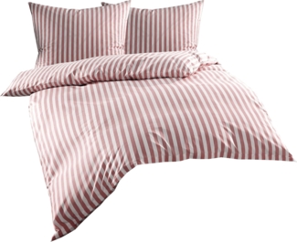 Bettwaesche-mit-Stil 'Oslo' Bettwäsche, Mako-Batist, Rot, 200x200 cm + 2x 80x80 cm, Streifen