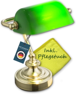 Schreibtischlampe Messing/Glas grün, 19 x 16,5 x 24 cm