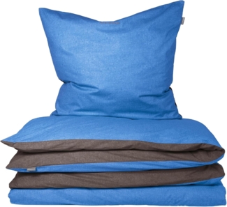 Schiesser 'Doubleface' Wendebettwäsche, Baumwolle, 2-teilig, Blau / Anthrazit, 155x220 cm, Renforcé