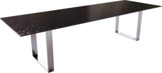Esstisch Edge 300x100 Reliefglas Rauchschwarz 3D-Design Edelstahl Schmal